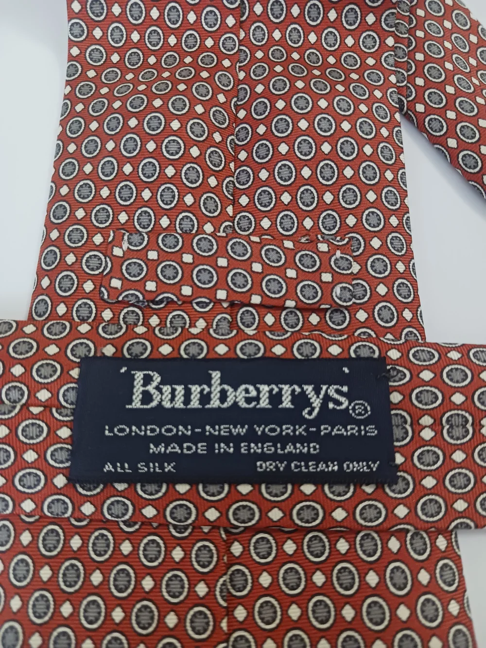 Burberry London Men's Silk Necktie England Geometric Red Gray